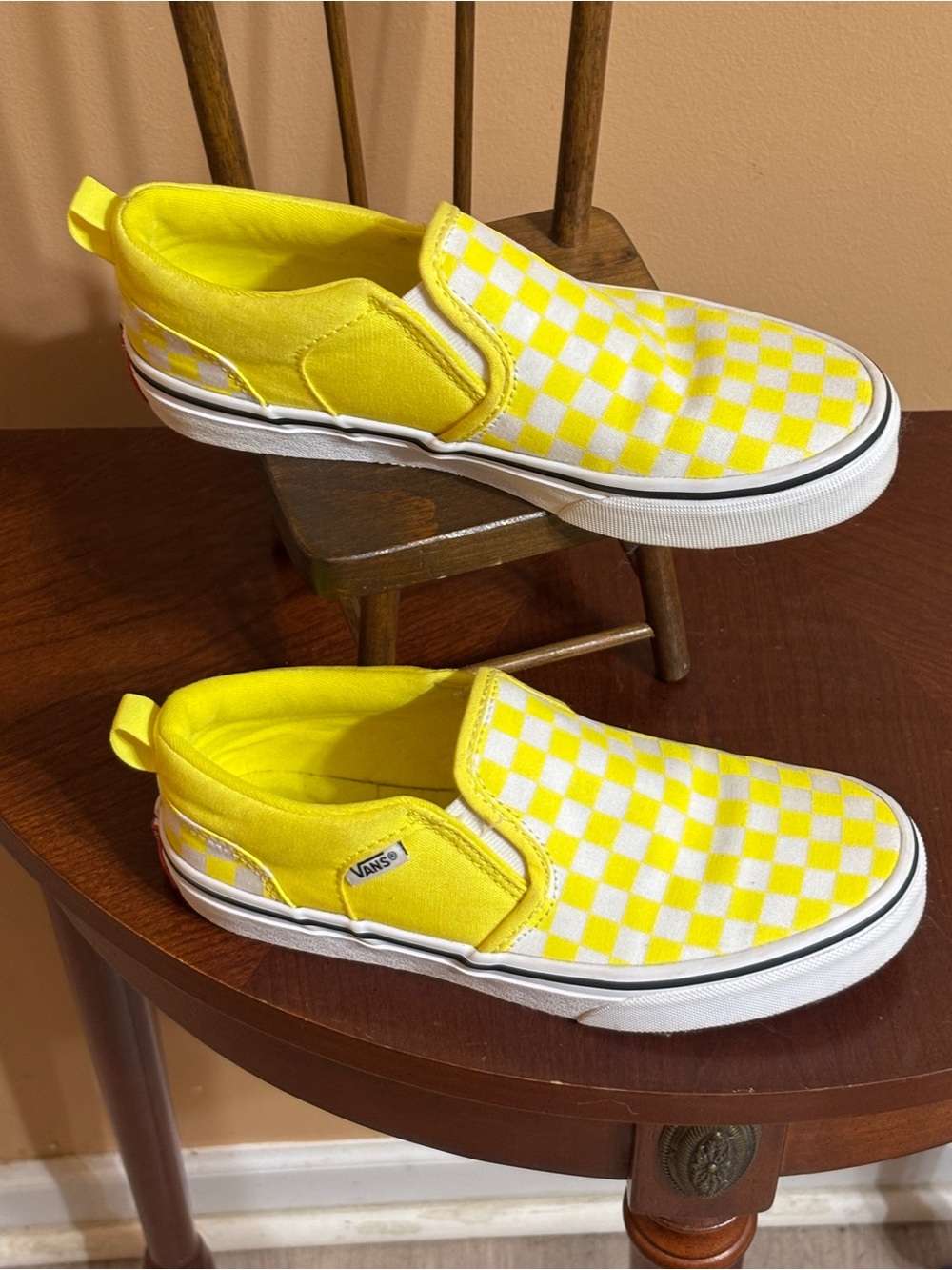 Vans Kids Yellow and White Checkerboard Slip-On Sneakers